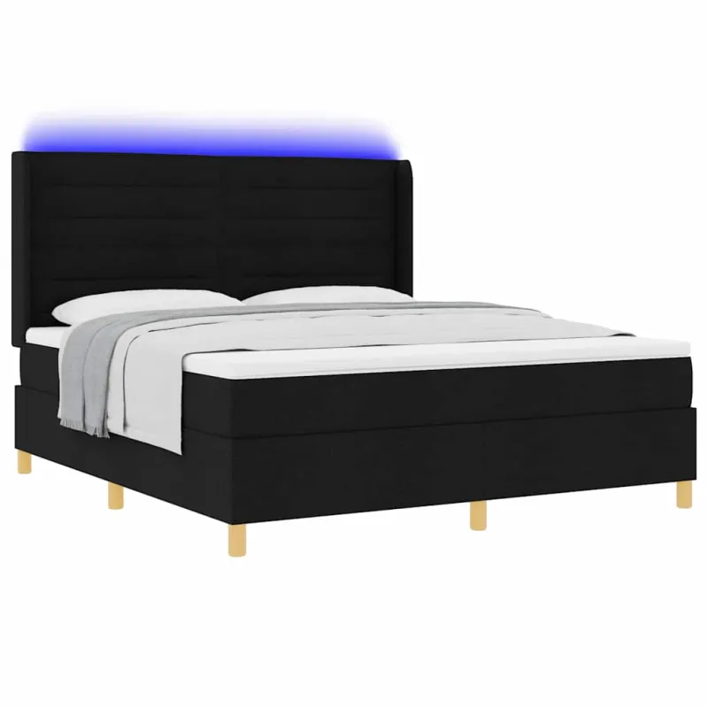 Kiemas lova su LED juostelėmis Juoda 180 x 200 cm audinys
