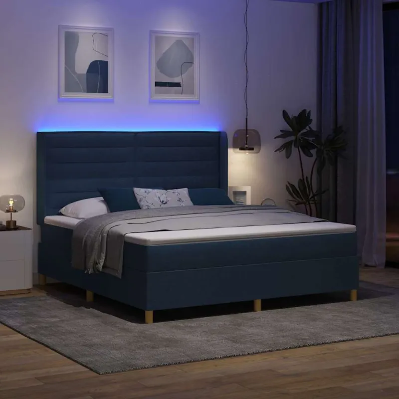 Kiemas lova su LED juostelėmis Mėlyna 180 x 200 cm audinys