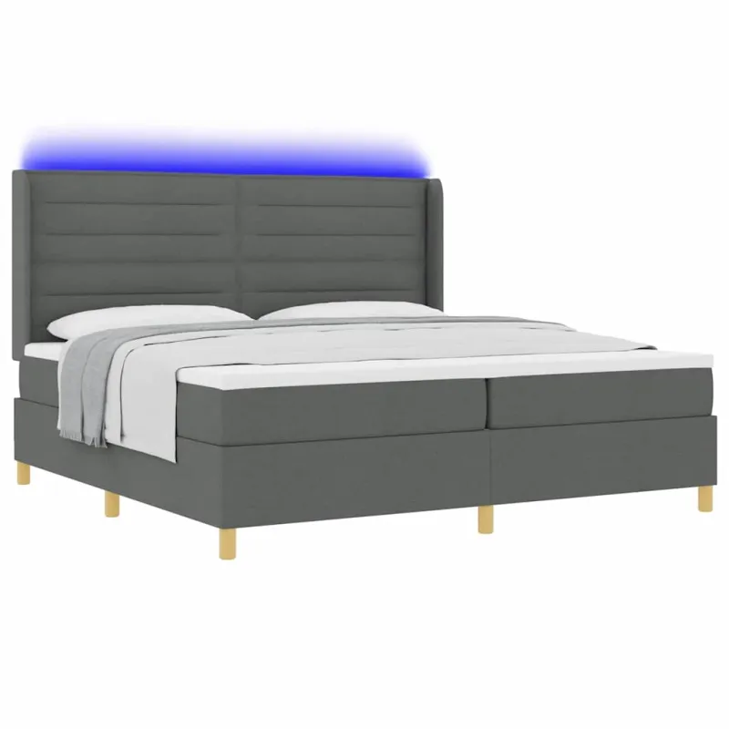 Kiemas lova su čiužiniu su LED Pilka 200 x 200 cm audinys