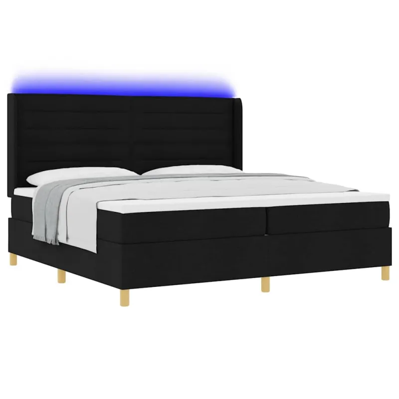 Kiemas lova su čiužiniu su LED Juoda 200 x 200 cm audinys
