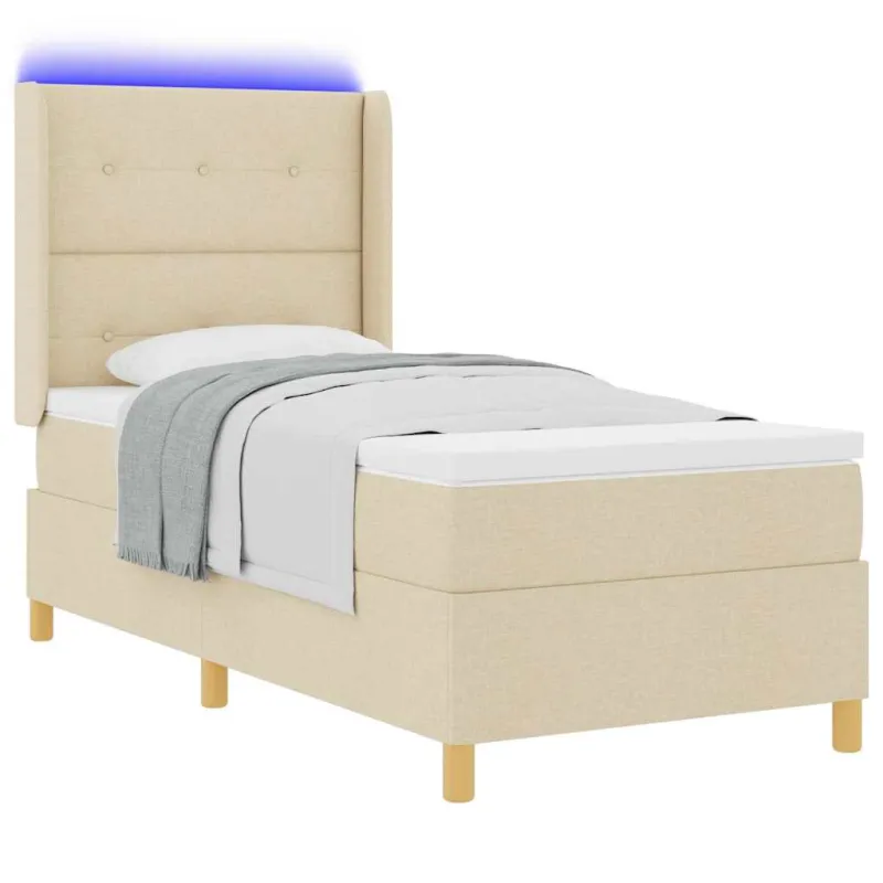 Kiemas lova su LED juostelėmis Kreminė 90 x 190 cm audinys