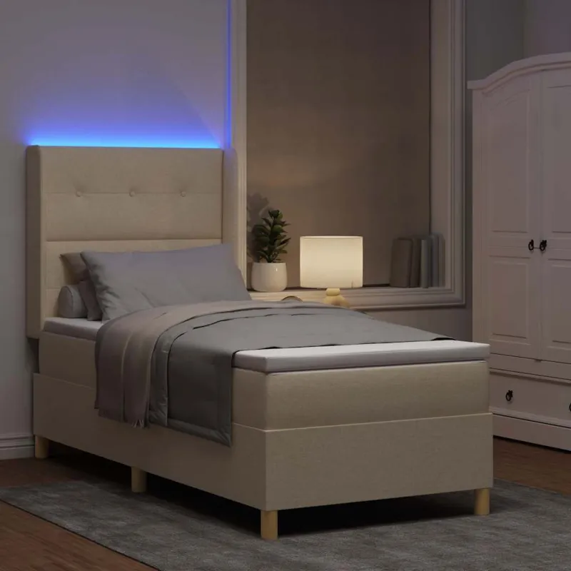 Kiemas lova su LED juostelėmis Kreminė 100 x 200 cm audinys