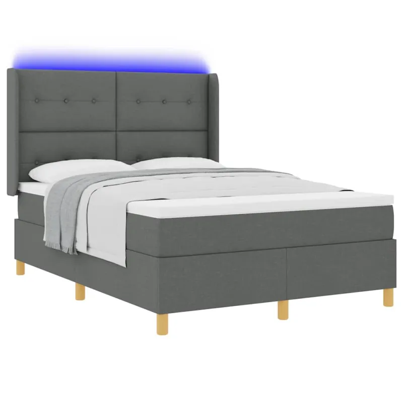 Kiemas lova su LED juostelėmis Pilka 140 x 200 cm audinys