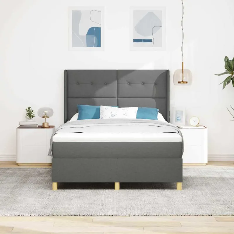 Kiemas lova su LED juostelėmis Pilka 160 x 200 cm audinys