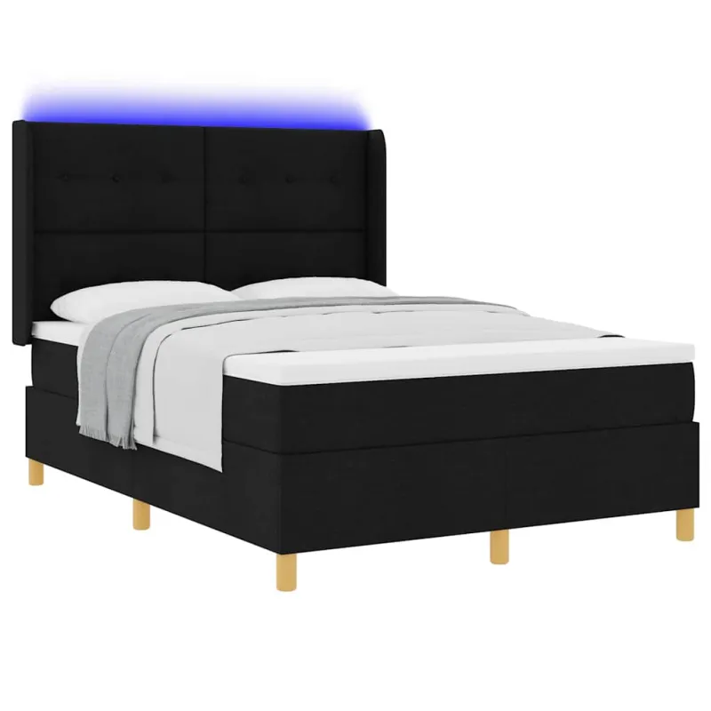 Kiemas lova su LED juostelėmis Juoda 160 x 200 cm audinys