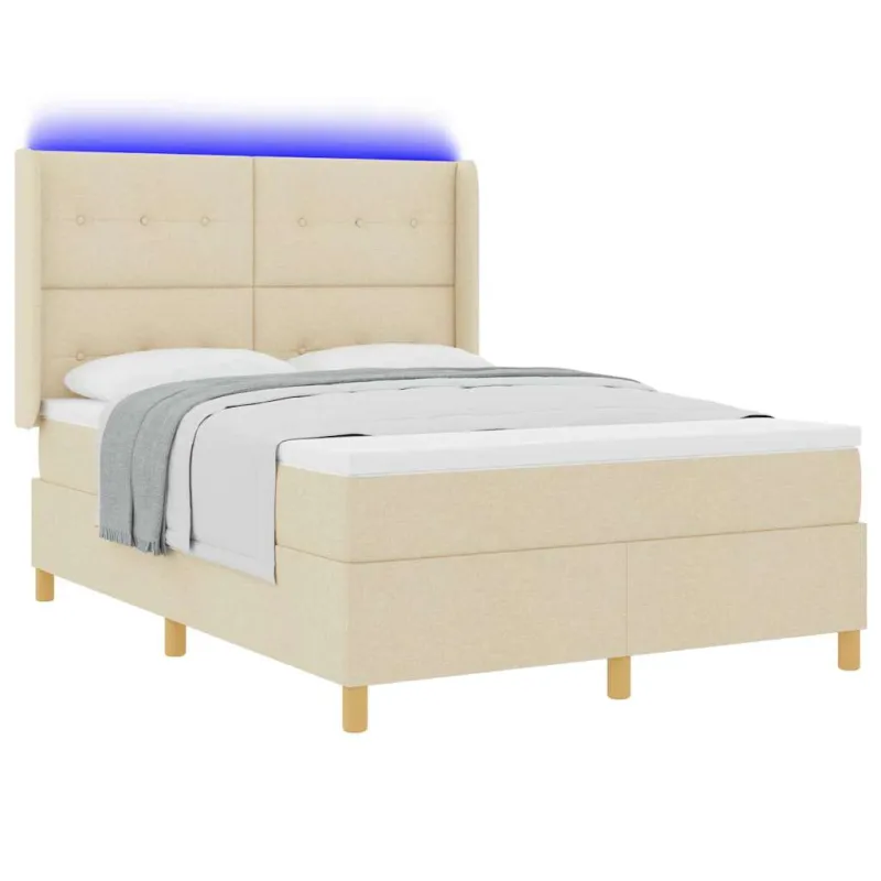 Kiemas lova su LED juostelėmis Kreminė 160 x 200 cm audinys