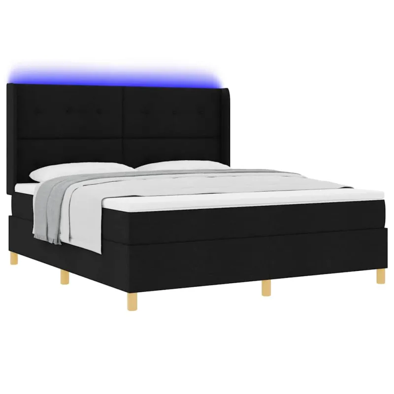 Kiemas lova su LED juostelėmis Juoda 180 x 200 cm audinys