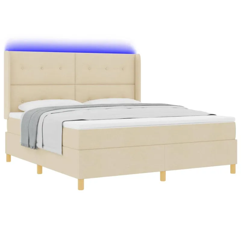 Kiemas lova su LED juostelėmis Kreminė 180 x 200 cm audinys