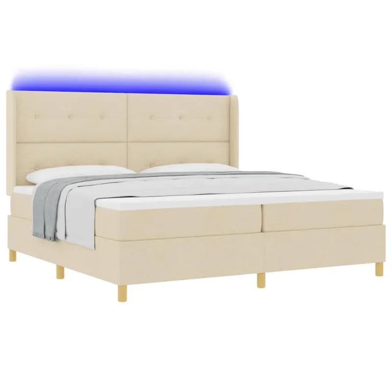 Kiemas lova su LED juostelėmis Kreminė 200 x 200 cm audinys