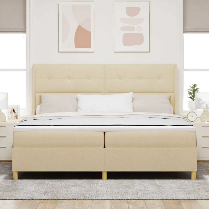 Kiemas lova su LED juostelėmis Kreminė 200 x 200 cm audinys