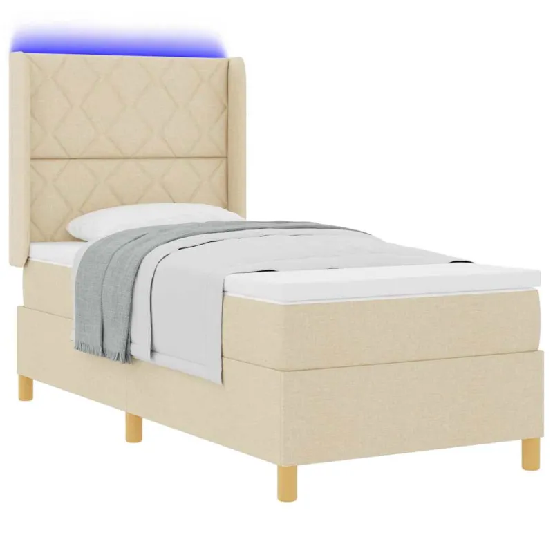 Kiemas lova su LED juostelėmis Kreminė 100 x 200 cm audinys