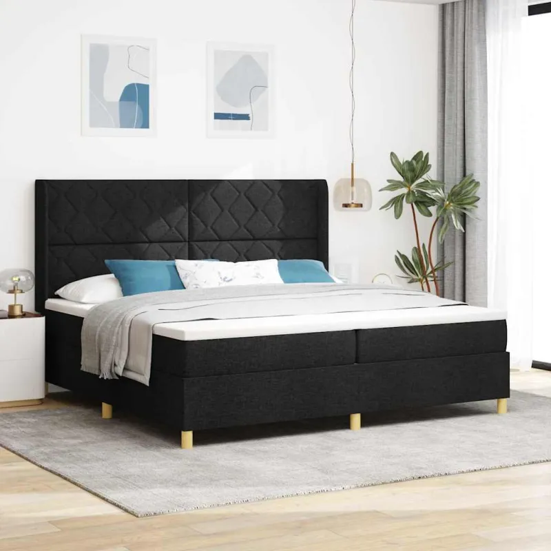 Kiemas lova su LED juostelėmis Juoda 200 x 200 cm audinys