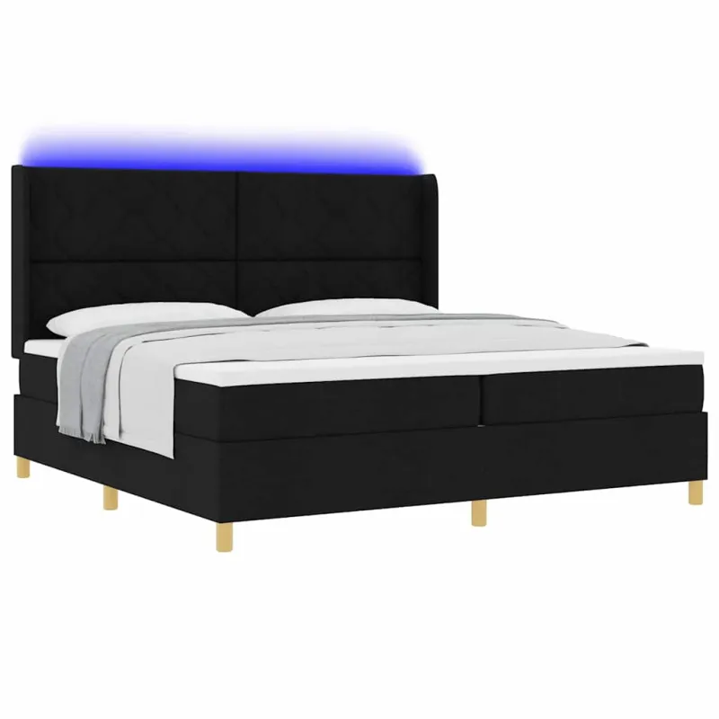 Kiemas lova su LED juostelėmis Juoda 200 x 200 cm audinys