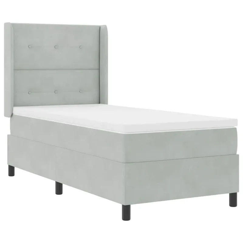 Kiemas lova su čiužiniu Šviesiai pilka 90 x 200 cm Aksomas
