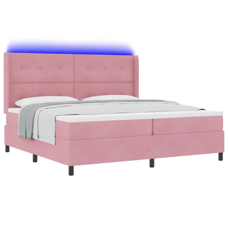 Kiemas lova su čiužiniu su LED Rožinė 200 x 200 cm Aksomas