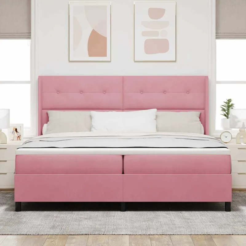 Kiemas lova su čiužiniu su LED Rožinė 200 x 200 cm Aksomas