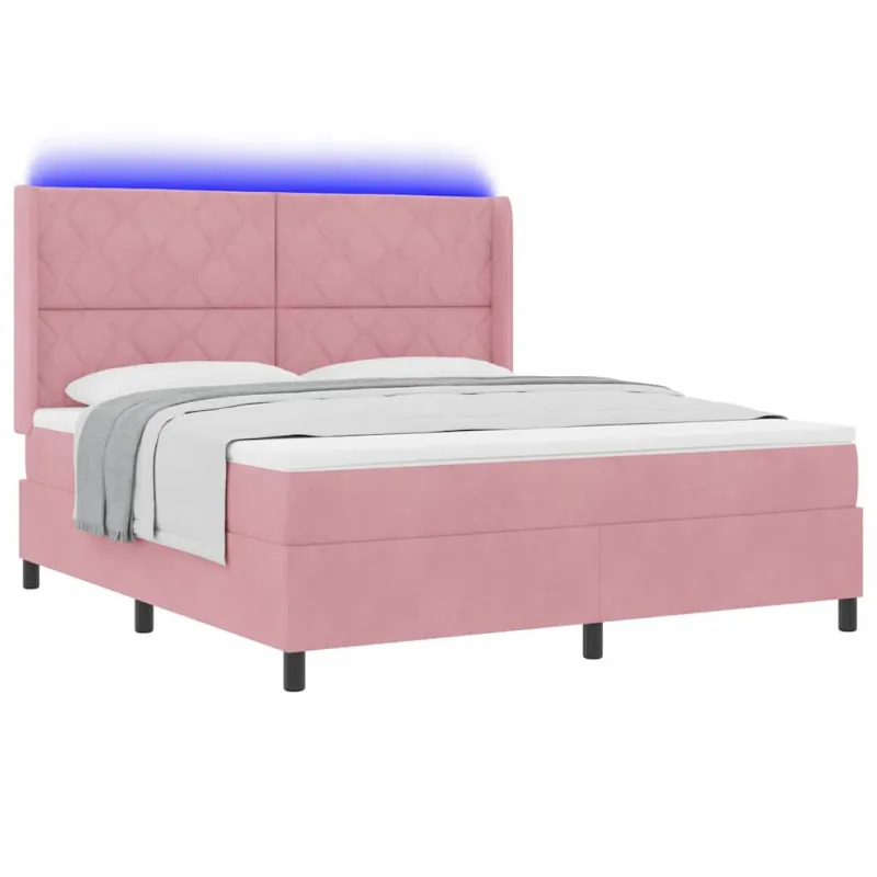 Kiemas lova su čiužiniu su LED Rožinė 180 x 200 cm Aksomas