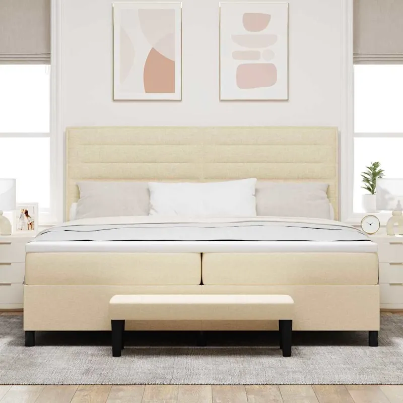 Kiemas lova su čiužiniu Kreminė 200 x 200 cm audinys