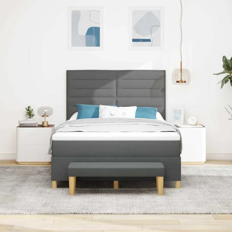 Kiemas lova su pagalve Tamsiai pilka 200 x 140 cm audinys