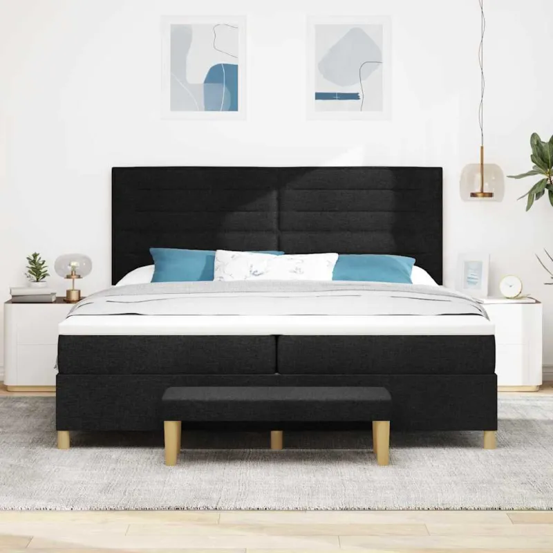Kiemas lova su čiužiniu Juoda 200 x 200 cm audinys