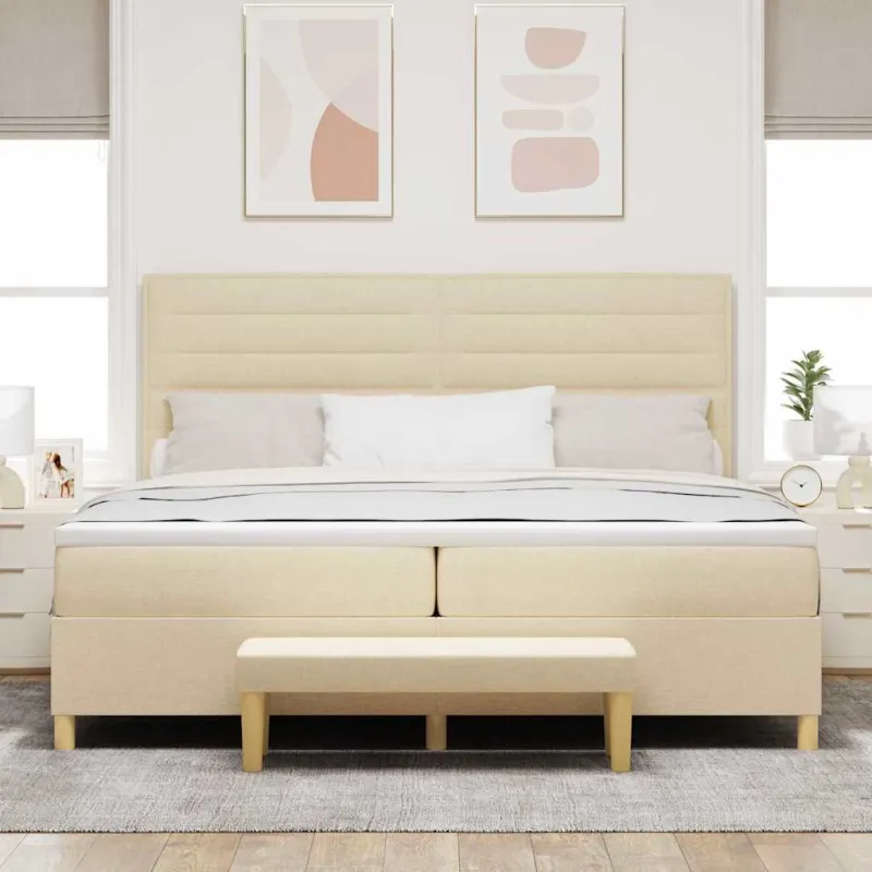 Kiemas lova su čiužiniu Kreminė 200 x 200 cm audinys