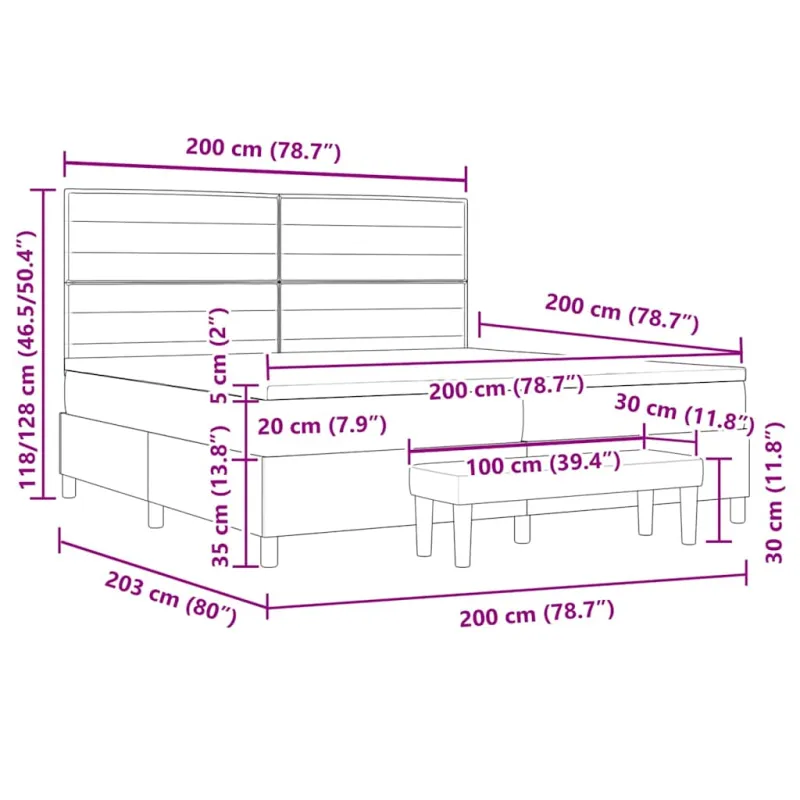 Kiemas lova su čiužiniu Kreminė 200 x 200 cm audinys