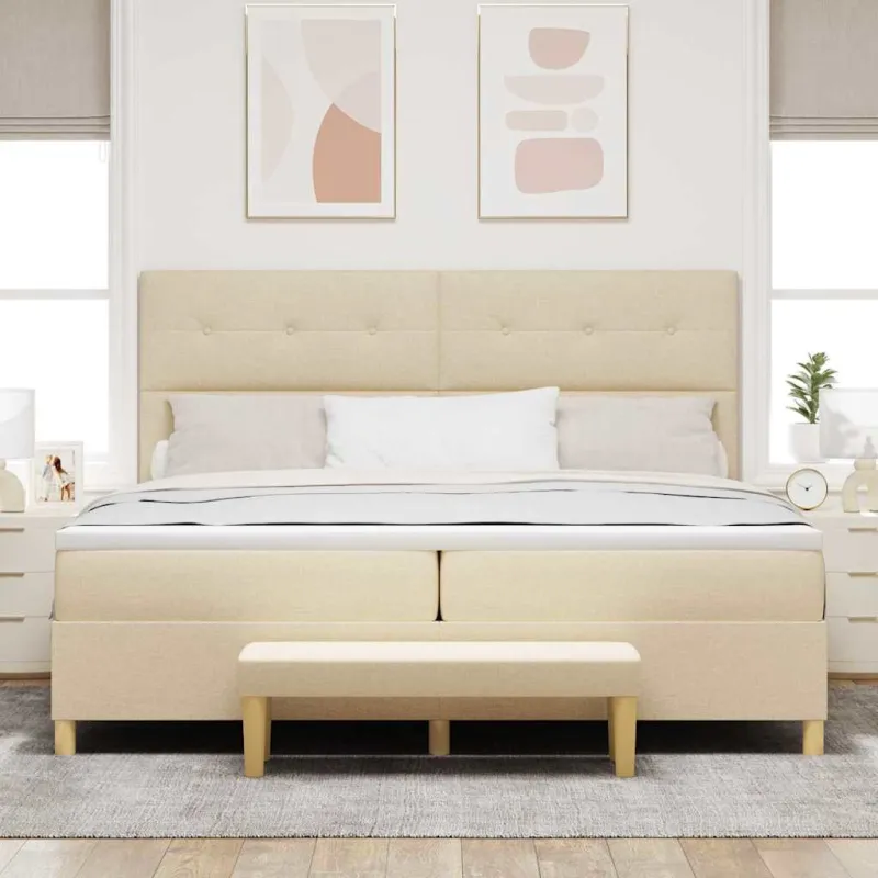 Kiemas lova su čiužiniu Kreminė 200 x 200 cm audinys