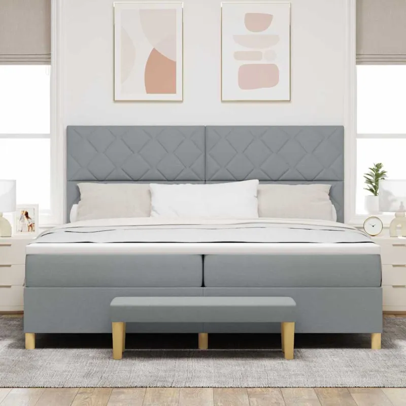 Kiemas lova su čiužiniu Šviesiai pilka 200 x 200 cm audinys