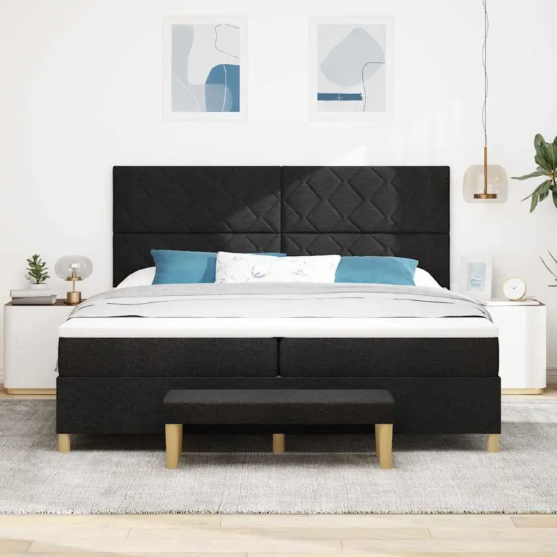Kiemas lova su čiužiniu Juoda 200 x 200 cm audinys