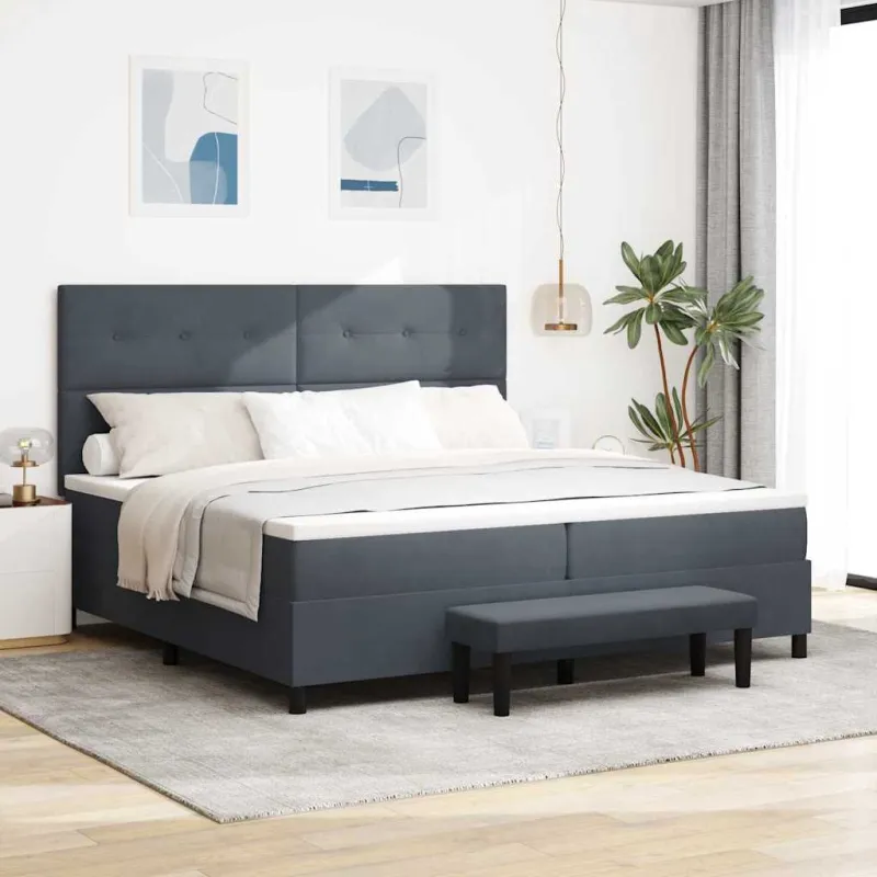 Kiemas lova su čiužiniu Tamsiai pilka 200 x 200 cm Aksomas