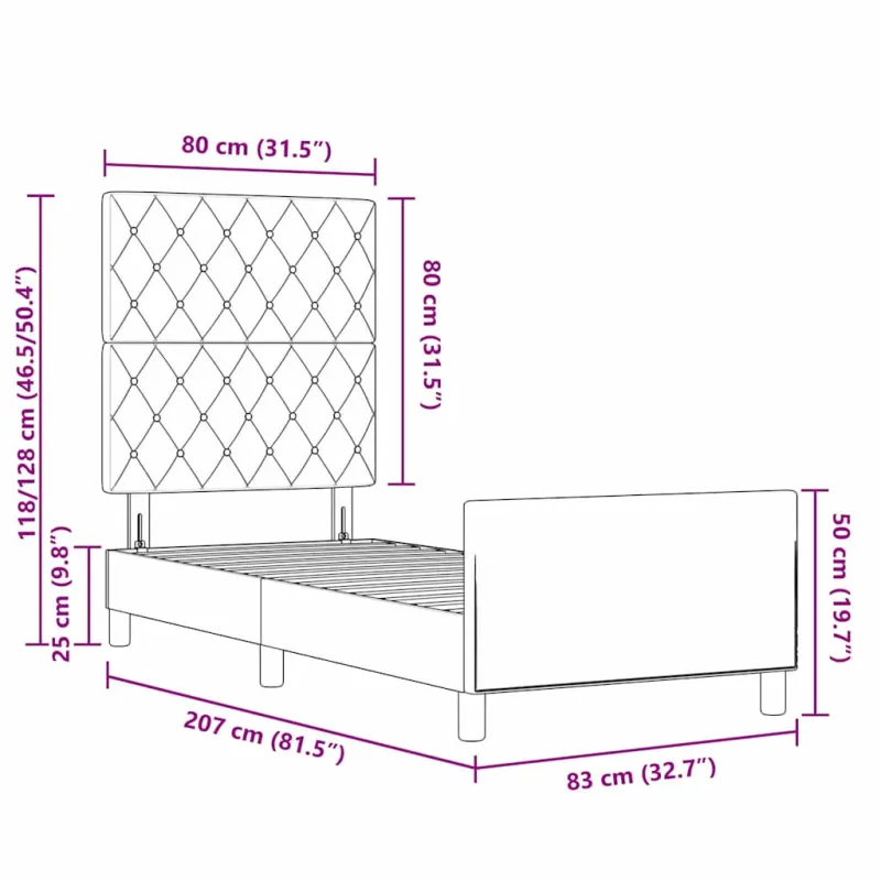 Kiemas lova su galvūgalio Šviesiai pilka 80 x 200 cm Aksomas