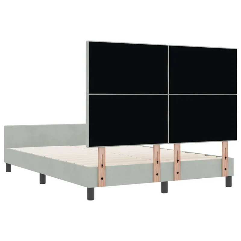 Kiemas lova su galvūgalio Šviesiai pilka 160 x 200 cm Aksomas