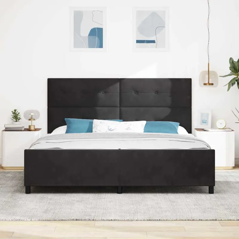 Kiemas lova su galvūgalio Juoda 200 x 200 cm Aksomas