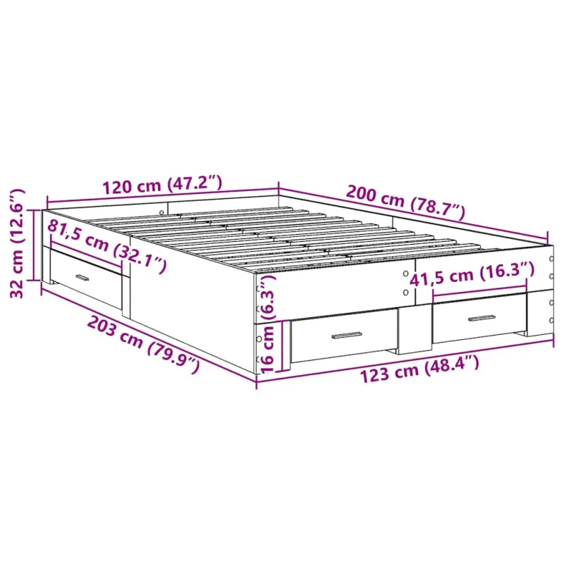 Lovos rėmas su stalčių Ruda 120 x 200 cm Apdirbta mediena