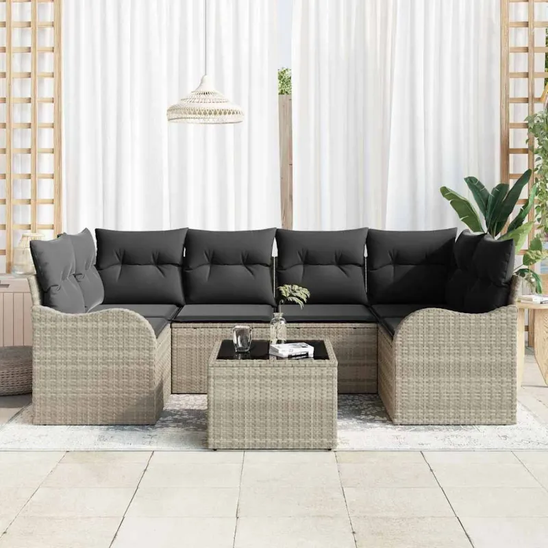 Sodo Sofų Rinkinys Šviesiai pilka 55 x 55 x 37 cm poliratanas