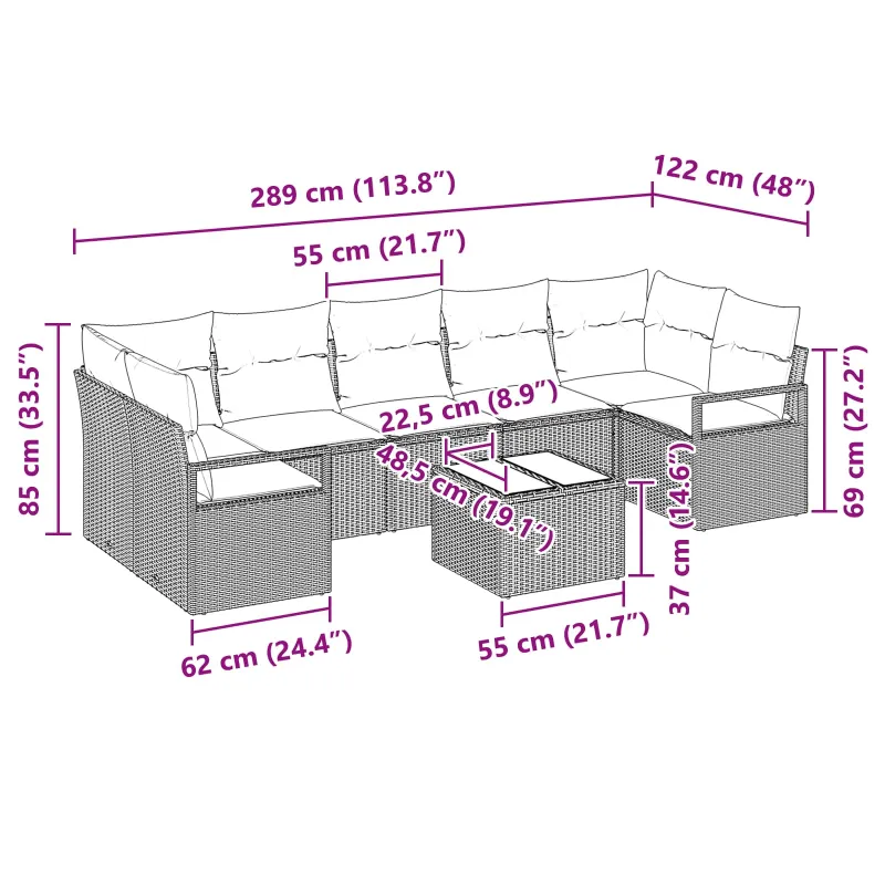 Sofos komplektas 8 pcs Pilka poliratanas