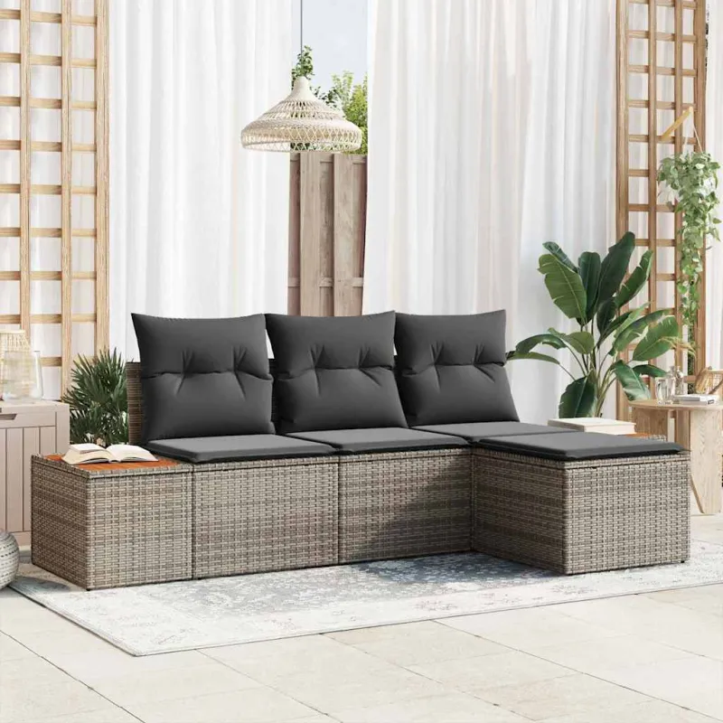Sodo Sofų Rinkinys su pagalve 4 pcs Pilka poliratanas