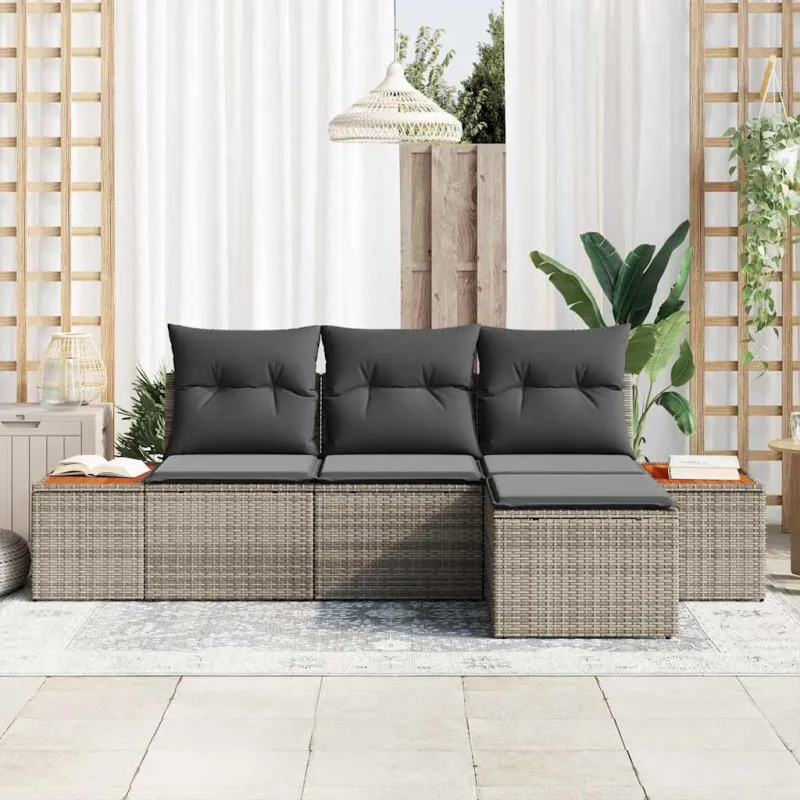 Sodo Sofų Rinkinys su pagalve 4 pcs Pilka poliratanas