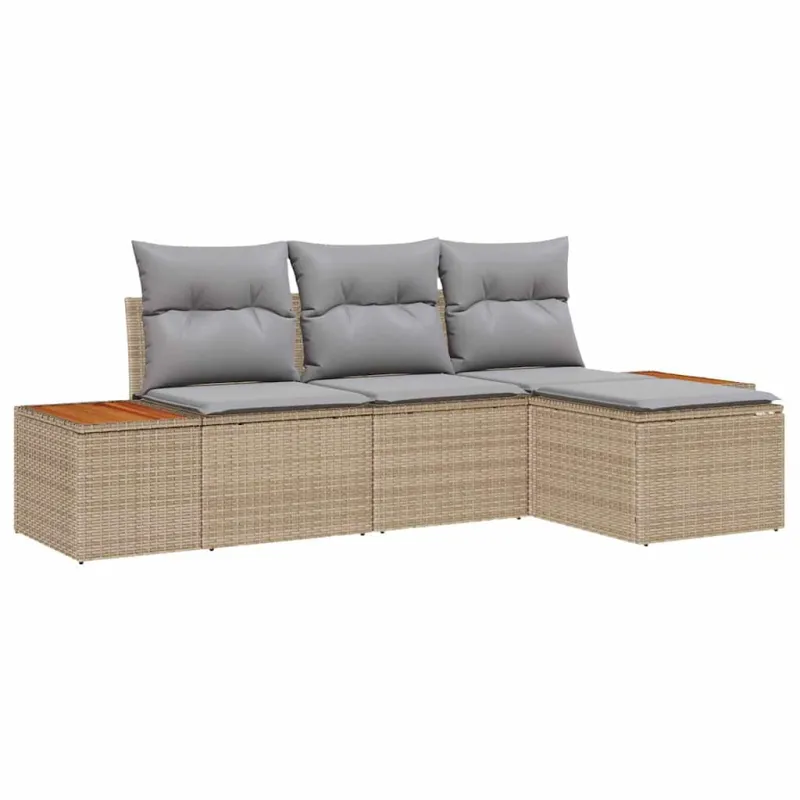 Sodo Sofų Rinkinys su pagalve 4 pcs Smėlio poliratanas