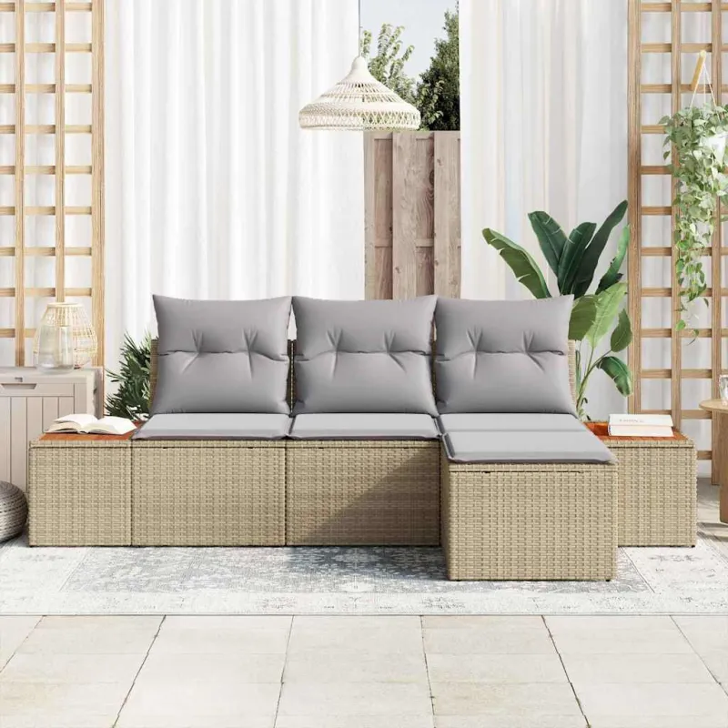 Sodo Sofų Rinkinys su pagalve 4 pcs Smėlio poliratanas