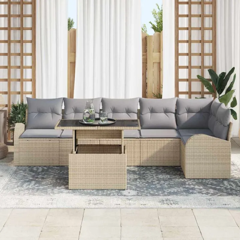 Sodo Sofų Rinkinys 7 pcs smėlio ir šviesiai pilkos spalvos