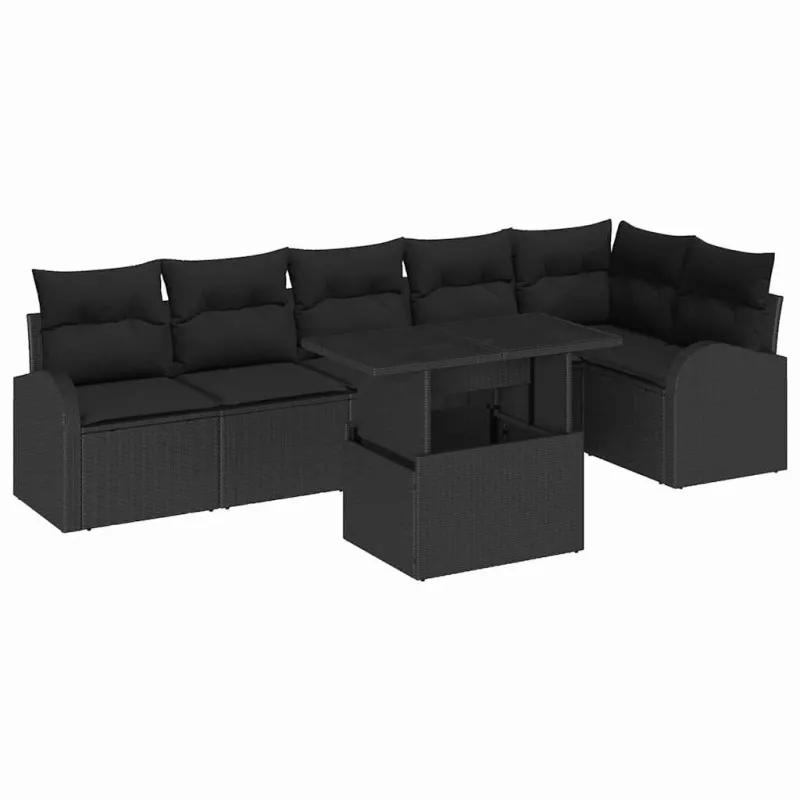 Sodo Sofų Rinkinys su saugykla 7 pcs Juoda poliratanas