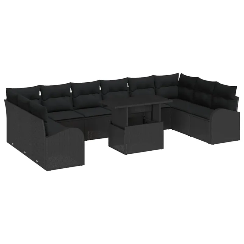 Sodo Sofų Rinkinys su saugykla 11 pcs Juoda poliratanas