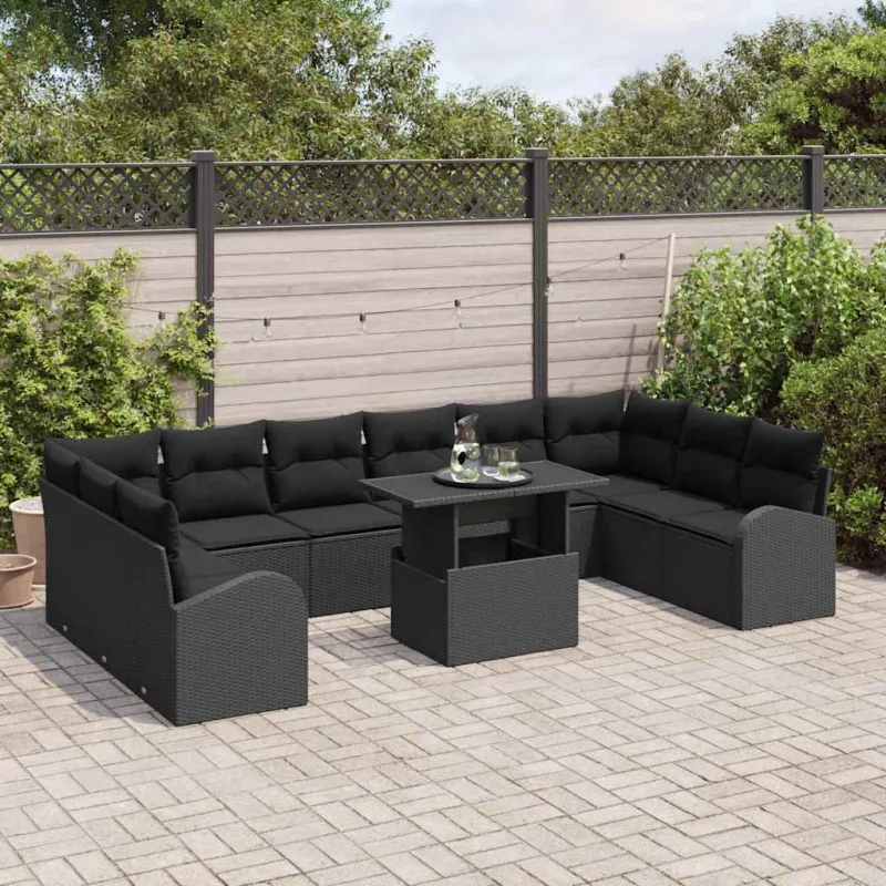 Sodo Sofų Rinkinys su saugykla 11 pcs Juoda poliratanas