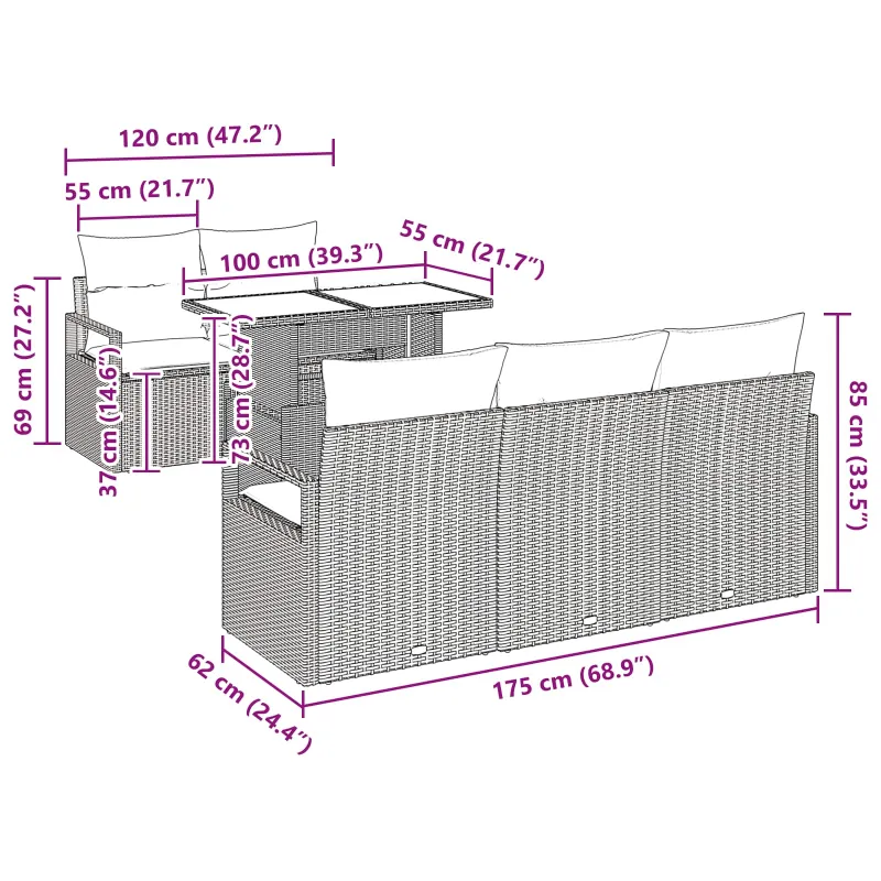 Sodo Sofų Rinkinys su pagalve 6 pcs Ruda ir raudona poliratanas