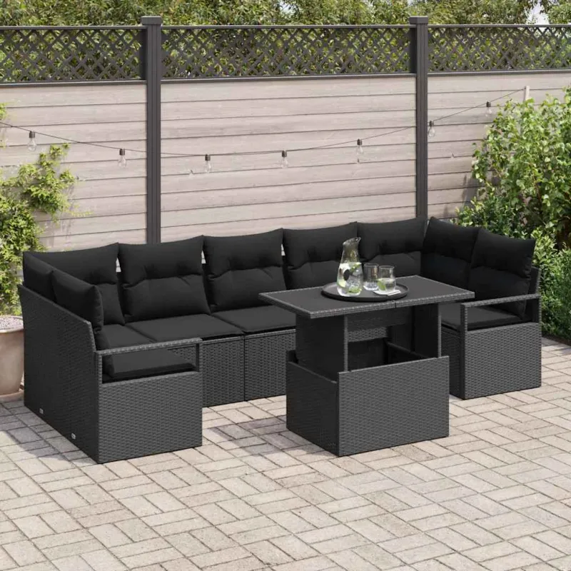 Sodo Sofų Rinkinys su pagalve 8 pcs Juoda poliratanas
