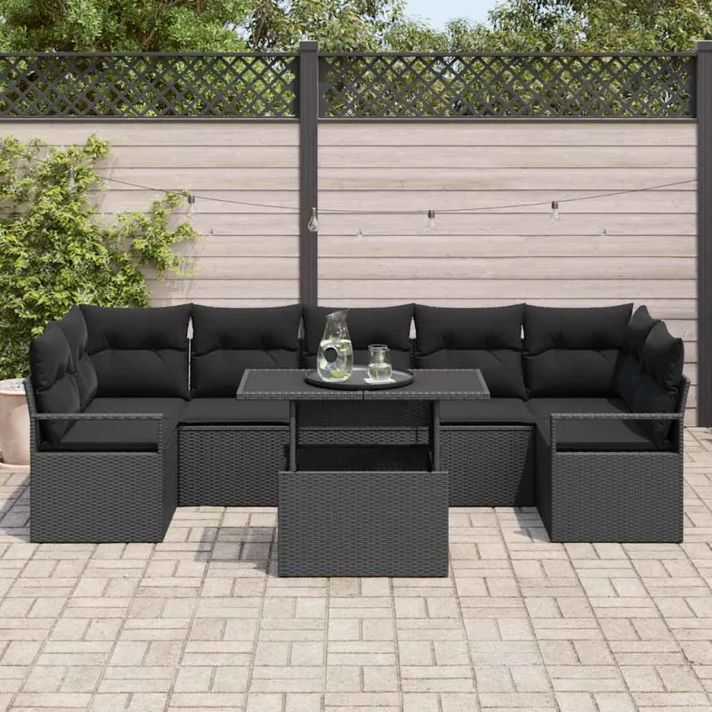 Sodo Sofų Rinkinys su pagalve 8 pcs Juoda poliratanas