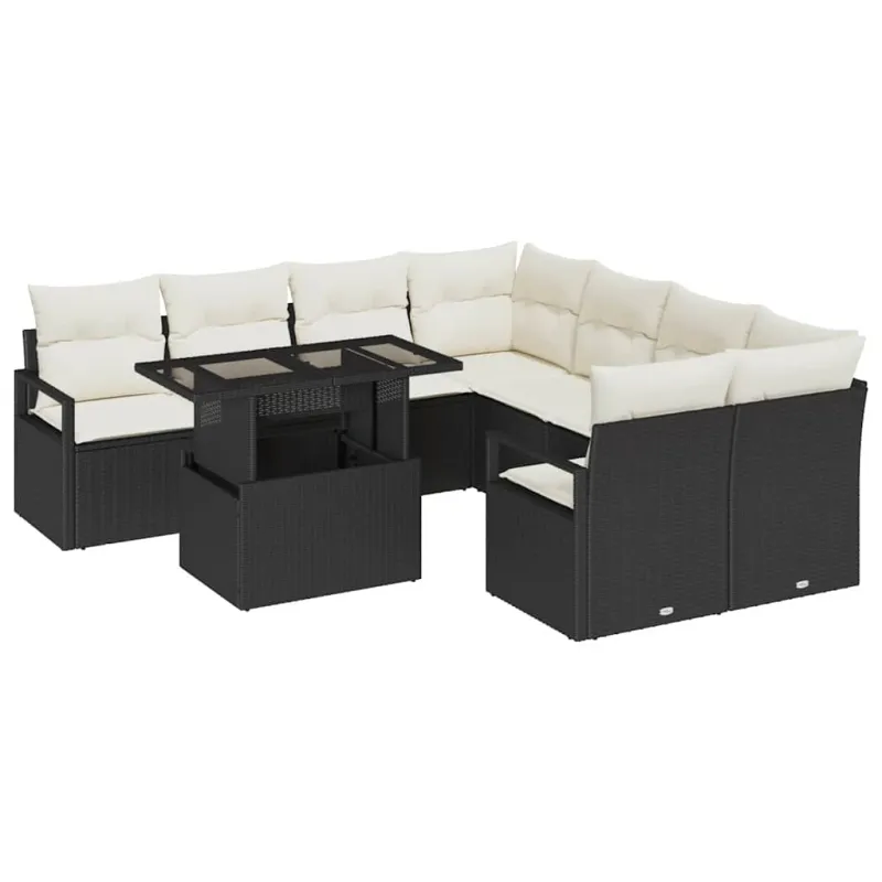 Sodo Sofų Rinkinys 9 pcs Juoda ir kreminė poliratanas