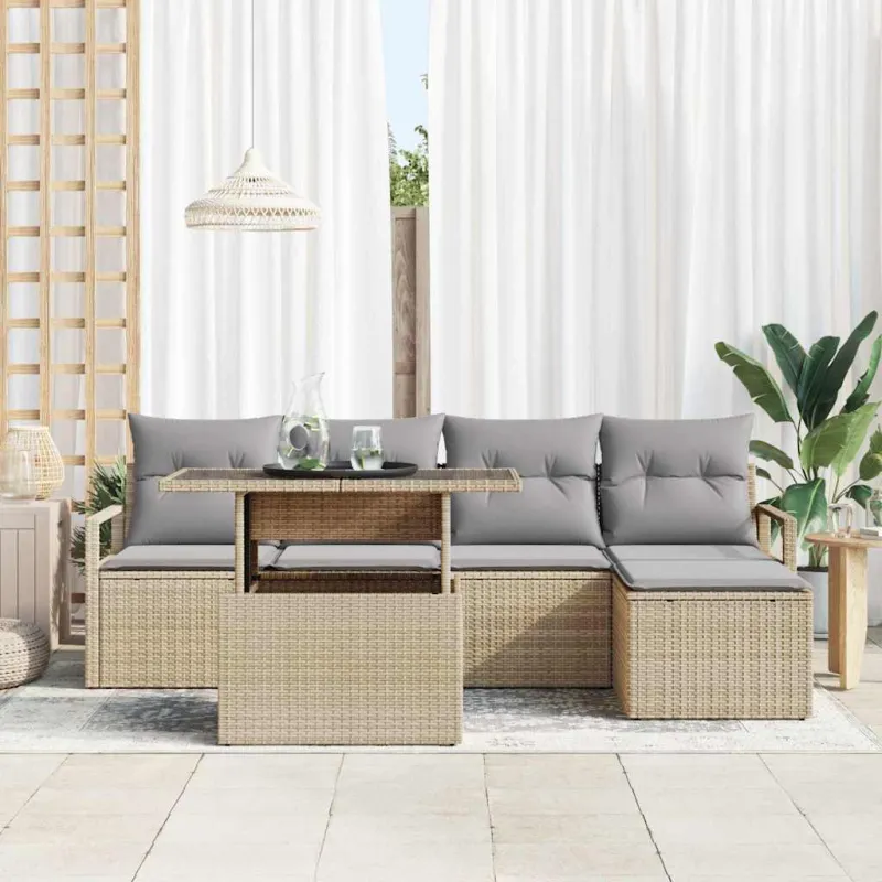 Sodo Sofų Rinkinys 6 pcs smėlio ir šviesiai pilkos spalvos