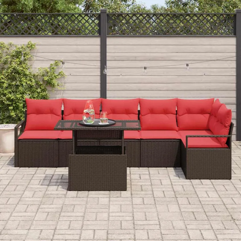 Sodo Sofų Rinkinys su pagalve 7 pcs Ruda ir raudona poliratanas